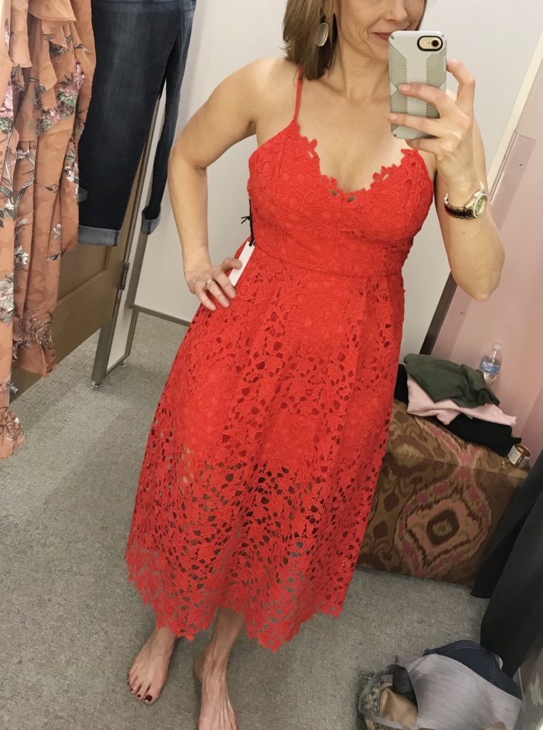 Red Lace Midi Dress