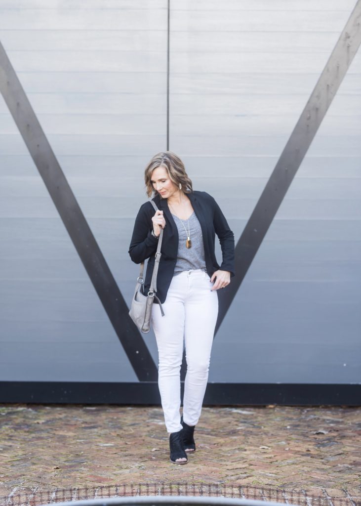 Black Blazer and White jeans